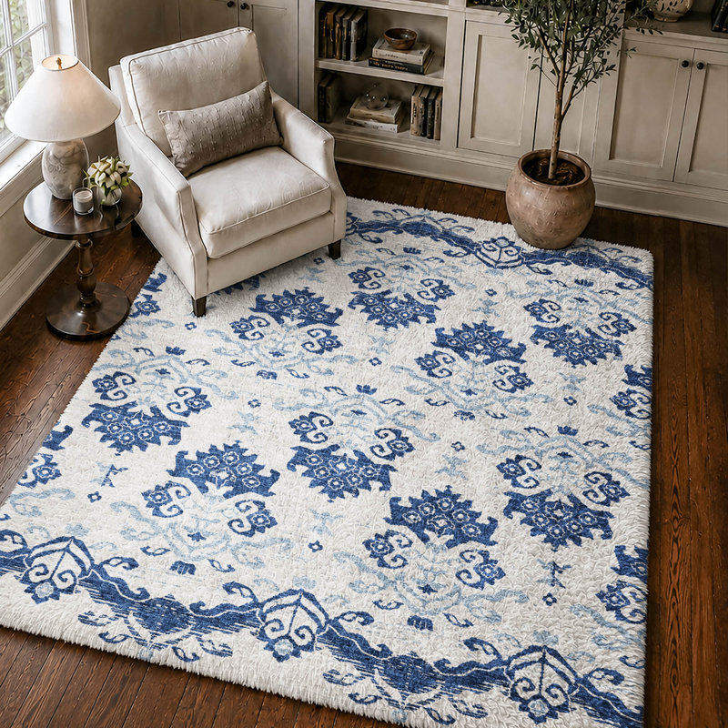 Tapis vintage Dream Shag ADS759 lavable à la machine de qualité supérieure, Navy, 3' x 5'