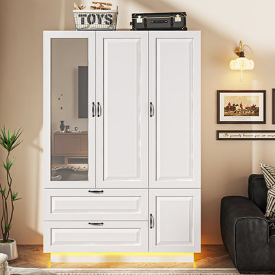 3 Doors Armoire Wardrobe With 2 Drawers And Shelves And Led Lights