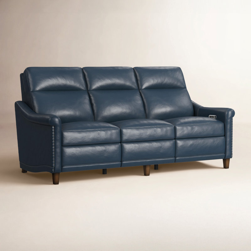 Canapé inclinable électrique en cuir 82 po Elizabeth, Cuir véritable bleu