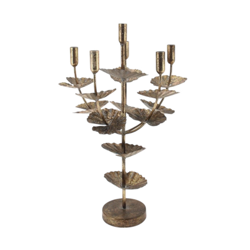 Metal Tabletop Candelabra - Antique Distressed Candle Holder for Dining Table, Mantel, Shelf and Home Décor, Gold