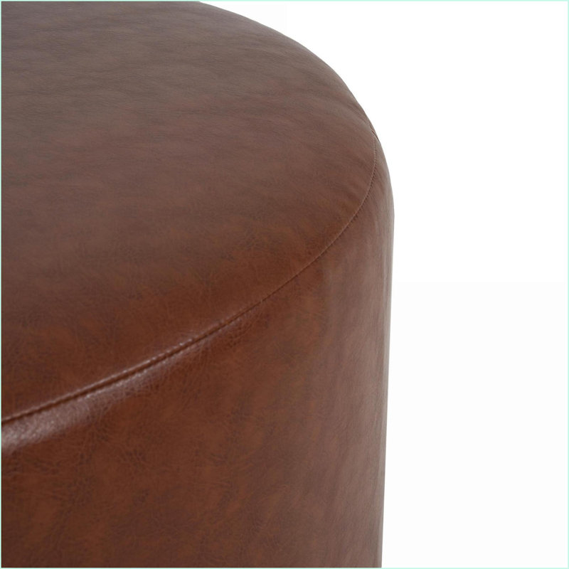 Ottoman, Modern Faux Leather Round for Footrest/Seating/Side Table, 30x30x16 Inches | Walnut Brown | Faux Leather,Plywood