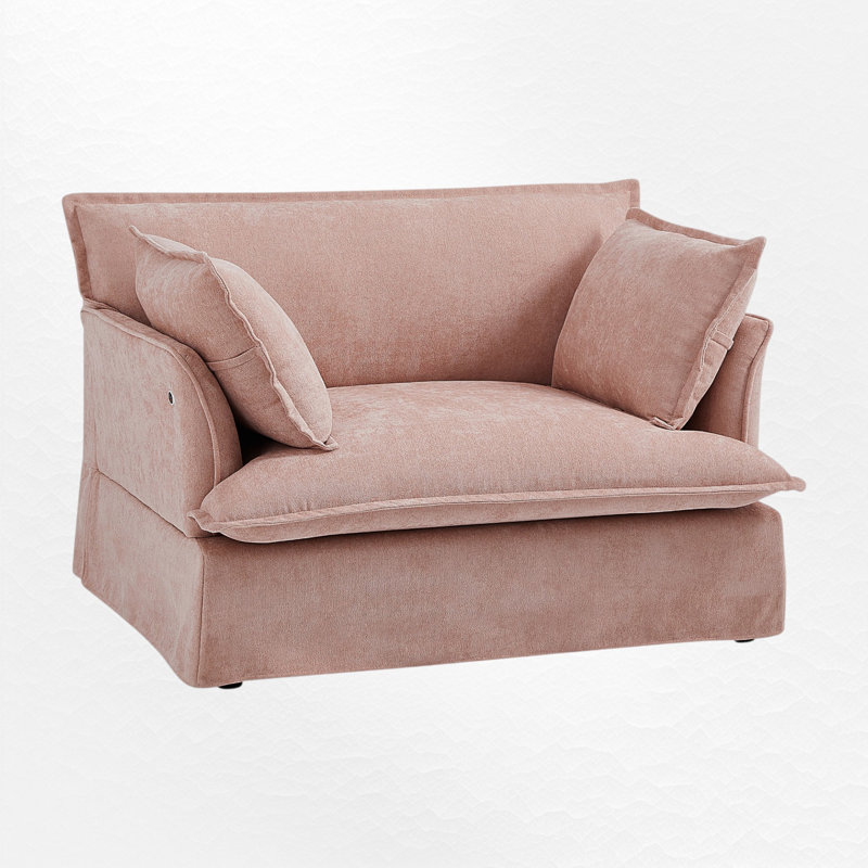 Fauteuil d'appoint surdimensionné en chenille avec ports USB et coussins décoratifs surdimensionnés, Rose