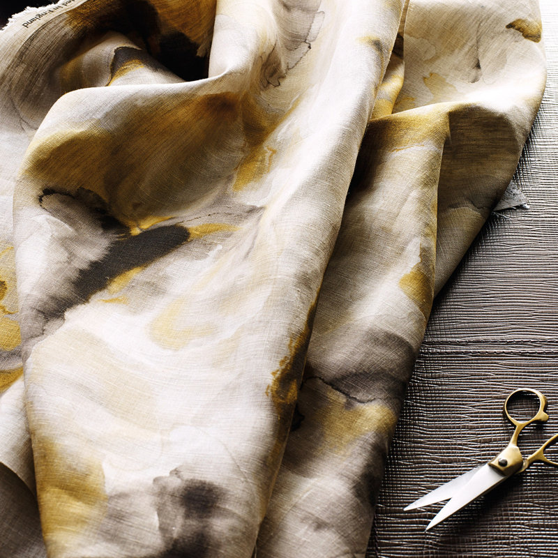 Water Iris Fabric, Gold/Charcoal