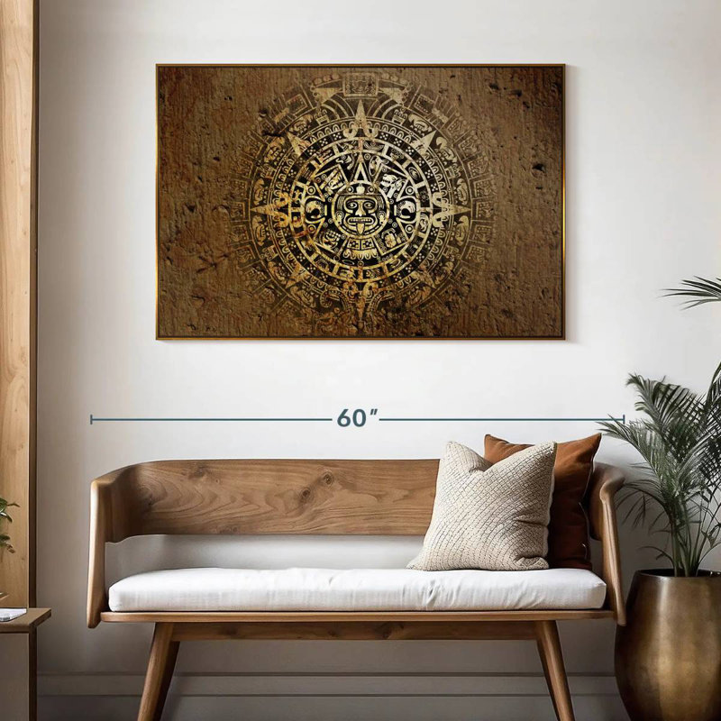 Ancient Mayan Calendar, 46" X 31", Floating Frame Gold
