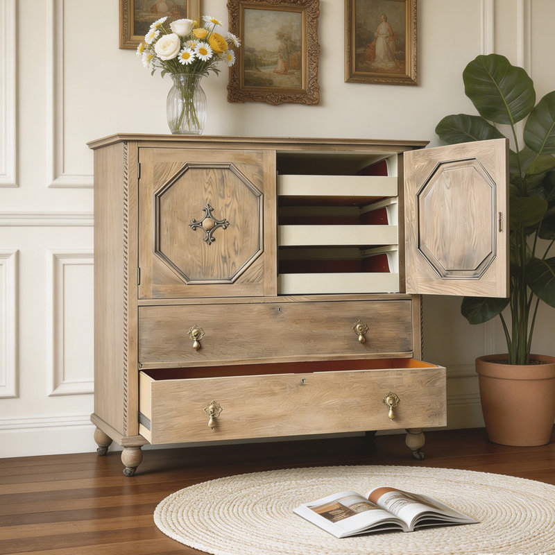 Modern Burlywood Solid Wood Accent Cabinet
