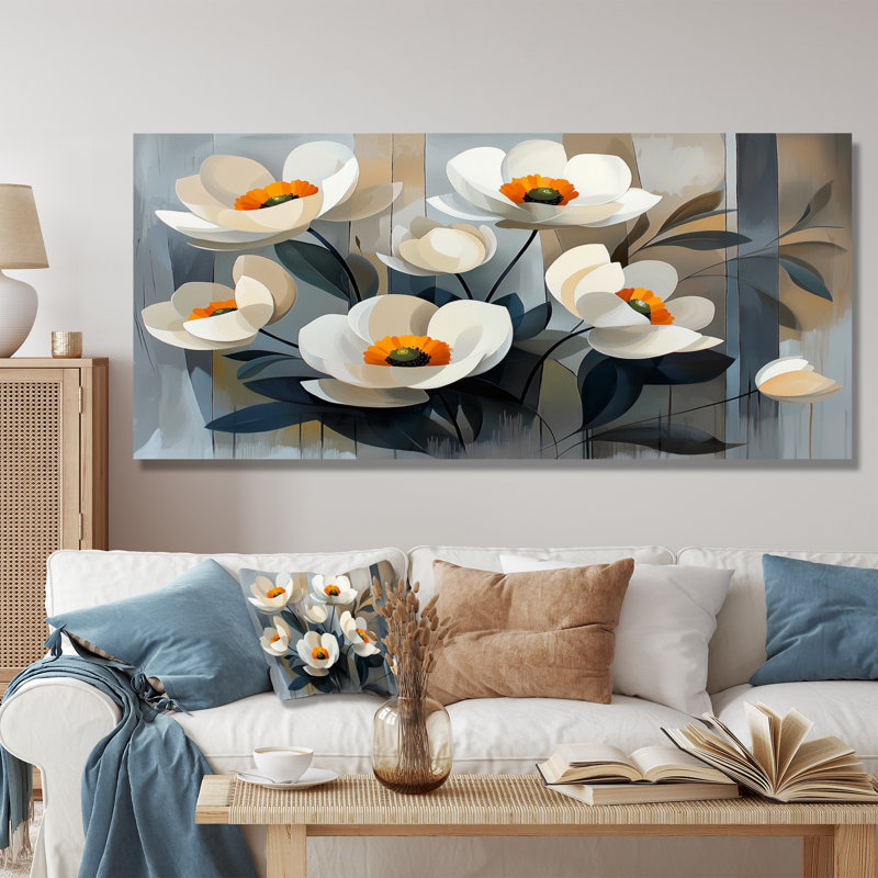 Fleur géométrique de fleurs de renoncule II - renoncule, art mural en métal traditionnel, H 28 po x l 60 po