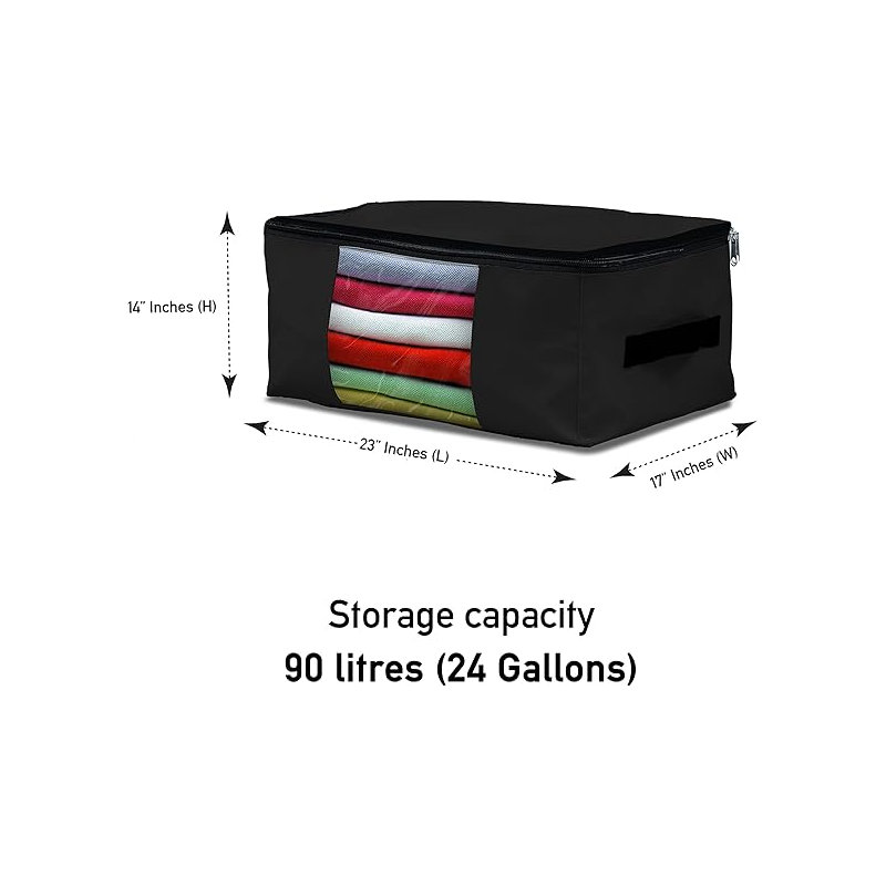 Storage Bags, 90 Litres Large Size Space Saver Bags Heavy Duty Storage Organizer Multipurpose, 12 Oz Waterproof Uv-resistant & Tear-proof (23"l X 17"w X 14"h Inches, Black, Pack Of 3)