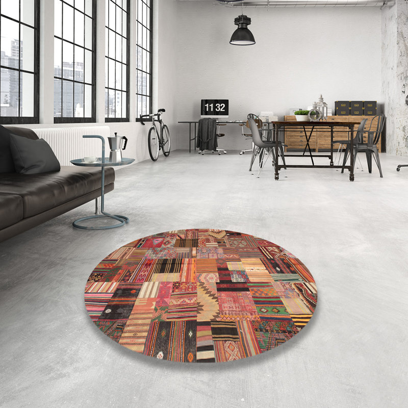 Tapis contemporain brun / orange, Rond 3 pi
