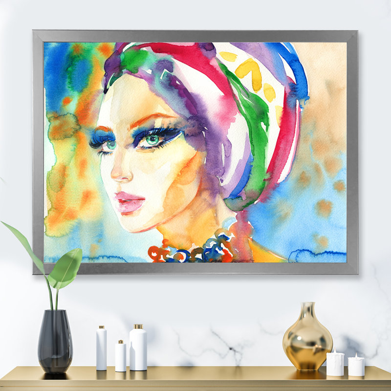 Portrait d'un mannequin élégant - décoration murale sur toile Glam, H 30 po x l 40 po x P 1,5 po, Cadre photo argenté