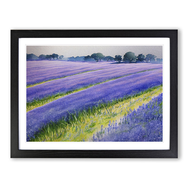 Bluebell Field In Watercolour Vol.2 - Single Picture Frame Painting, Black Framed, 46cm H x 64cm W x 2cm D