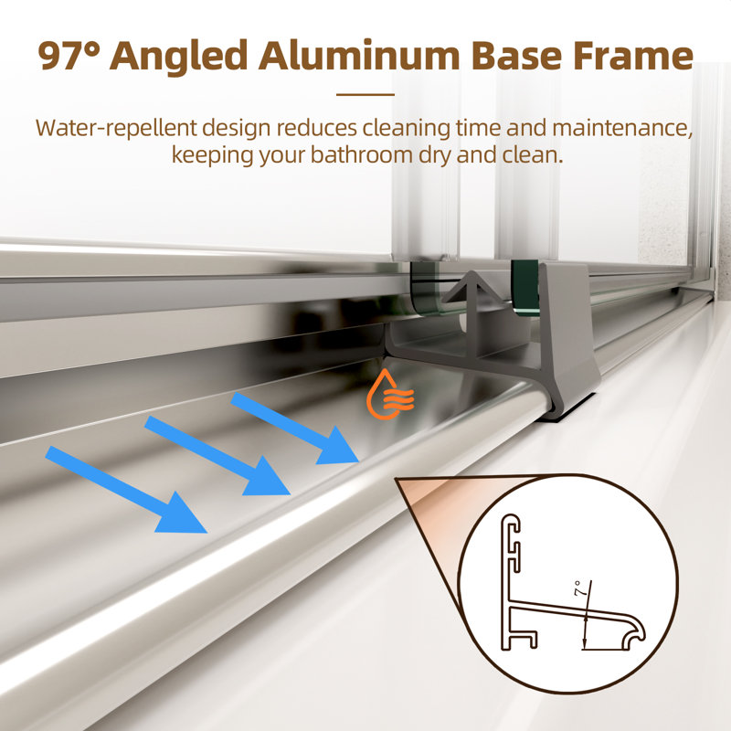 56-60" W x 58" H Semi-Frameless Bathtub Shower Door, Double Sliding Shower Door for Tub with 1/4" (6mm) Clear SGCC Tempered Glass, Chrome Finish Shower Doors, Reversible Installation