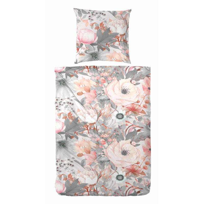 Rhiley Cotton Floral Duvet Cover Set with Pillow Shams Included, 155 x 220cm Duvet Cover + 1 Standard Pillowcase
