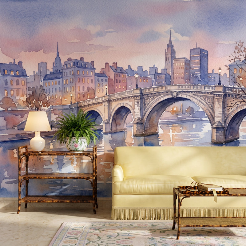 Panneau de mur en pierre Stone Arch Bridge, 100 po x 96 po, Peler et coller