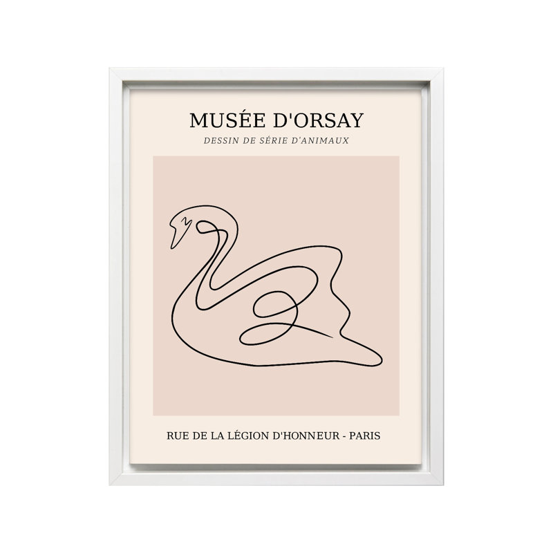 Picasso - dessin d'une ligne de cygnes, H 16 po x l 20 po, Canevas, Encadrement blanc