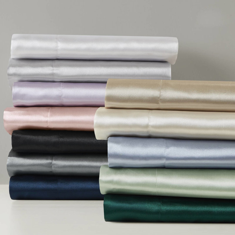 Drap simple en satin - 4 pièces, luxueux, froissé, doux pour les cheveux, convient aux matelas de 16 po, 1 drap plat, taies d'oreiller ajustées, texture lisse, frisottis apprivoisé pendant le sommeil,
