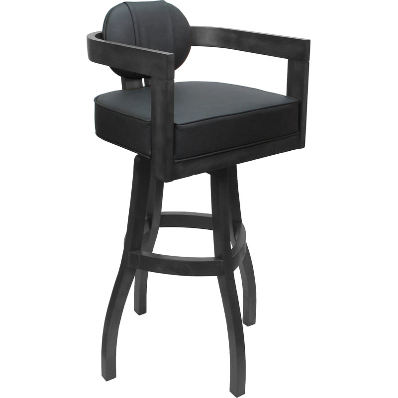 Tabouret de bar pivotant en bois Camili sur base en S, Honey, Siège en mélange de polyester gris / structure n