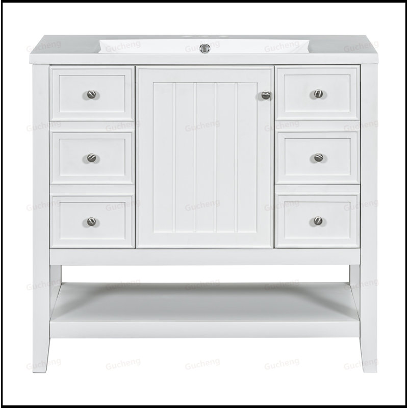 Meuble-lavabo 36 po avec trois tiroirs, Blanc