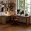 Bureau en bois massif en forme de L brun noyer + en rotin +-1124531165-1124531106