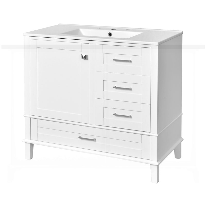 36" Bathroom Vanity with Solid Pine Frame, White
