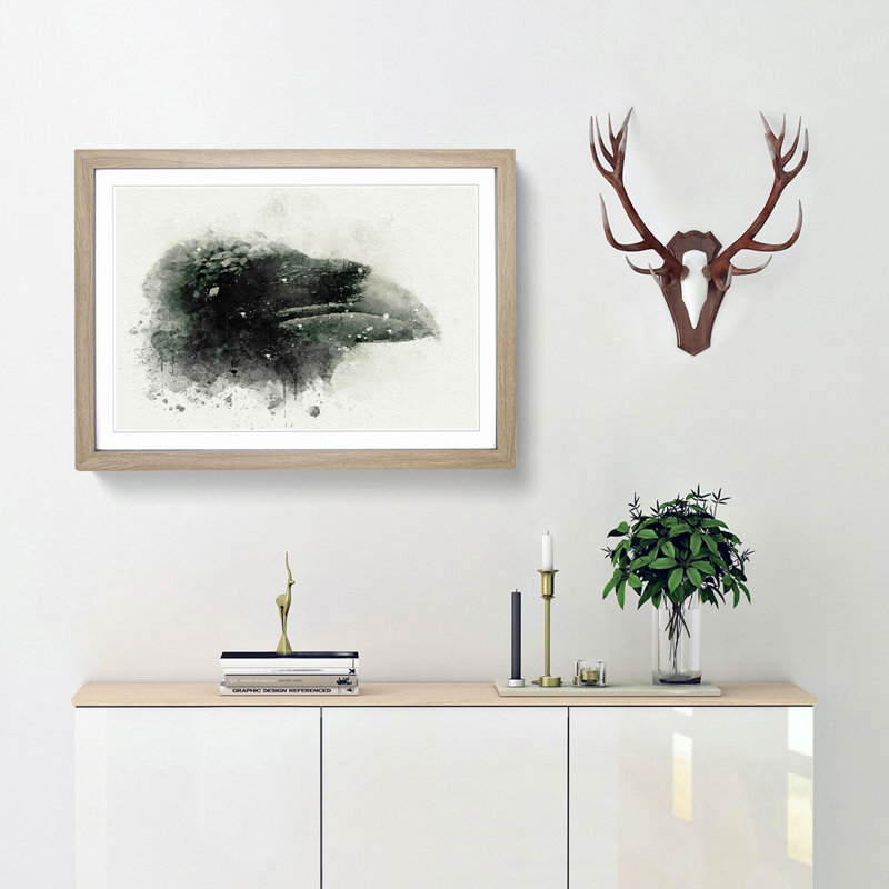 Crow in Alaska in Abstract - Picture Frame Graphic Art Print, 36cm H x 48cm W x 2cm D, Oak Framed