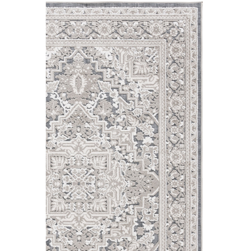 Brysin Oriental Machine Woven Power Loom Polypropylene Area Rug in Ivory/Gray, Rectangle 8' x 10'