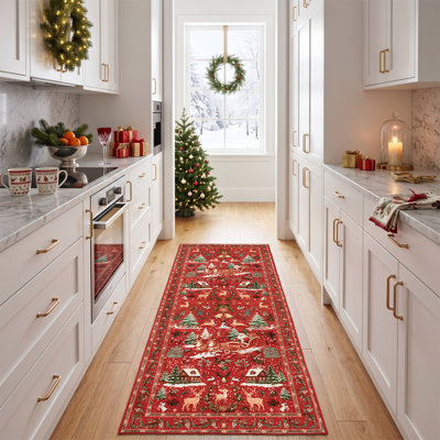 Christmas runner rug washable non-slip rug,  flatweave area rug for living room