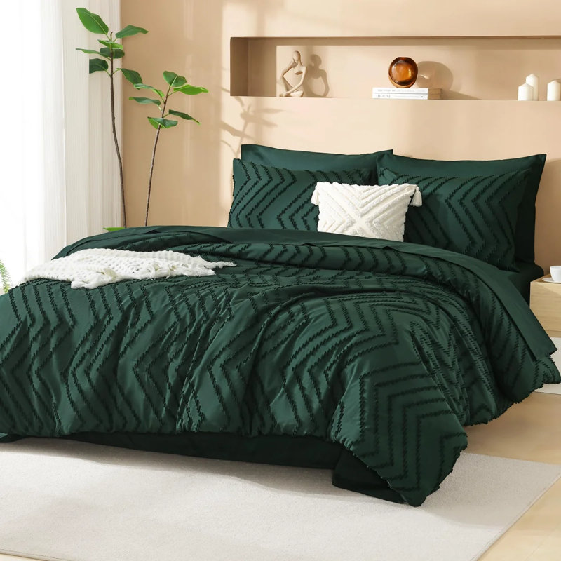 Ensemble d'édredon pour grand lit avec draps vert émeraude foncé Andency 7 pièces dans un sac Ensembles de literie complets avec édredon, draps, taies d'oreiller et taies décoratives