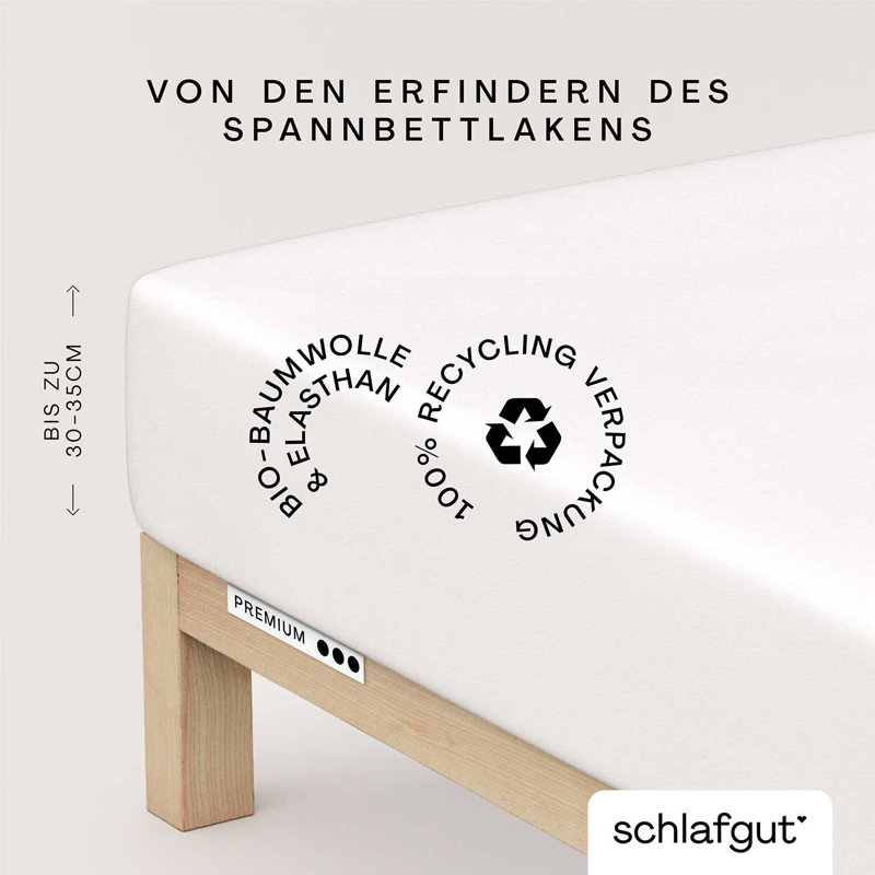 Jersey-Elasthan Spannbettlaken PREMIUM 100% Bio-Baumwolle, Full-White, M 120x200cm - 130x220cm
