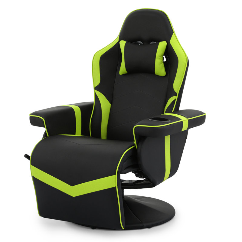 Inbox Zero Reclining Ergonomic Swiveling PC & Racing Game Chair with Footrest, Green