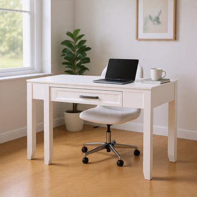 Gare Writing Desk w Drawer, Frame Molding, White and Black Nickel 42 Inch