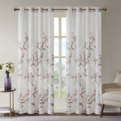 Modern Contemporary Botanical Burnout Printed Curtain Panel, Lightweight And Semi-Sheer For Elegant Window Coverage