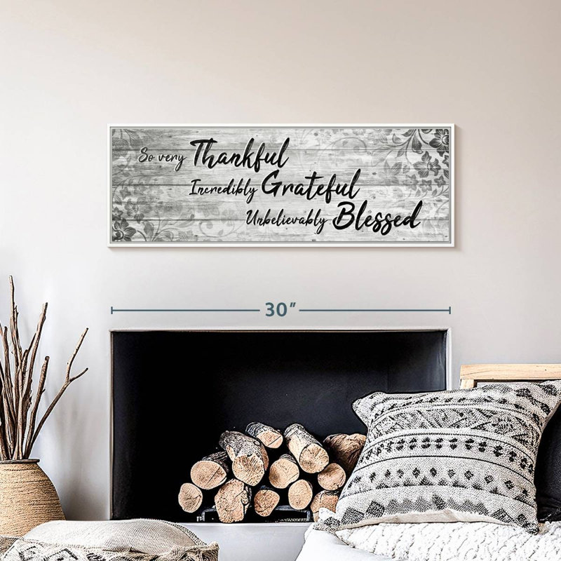 Plaque murale «Thankful Grateful Blessed IV», Cadre flottant blanc, 31 po x 11 po
