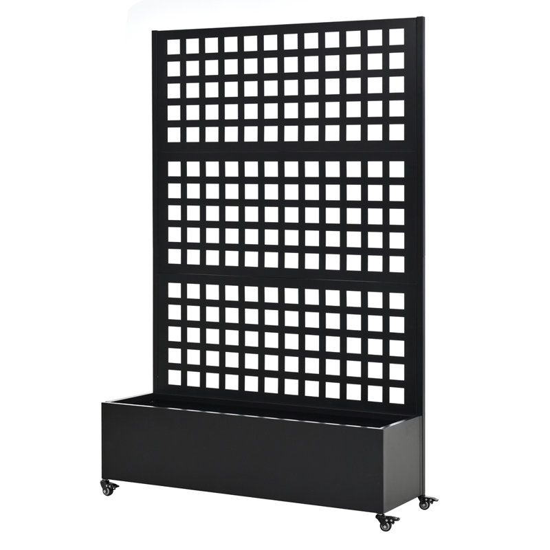 Lit de jardin surélevé en métal avec roues et treillis, pot à fleurs 73 po x 47 po x 16 po pour plantes grimpantes, légumes et vignes, avec écran d'intimité et trous de drainage