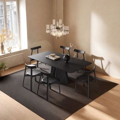 Multilayer solid board black dining table set
