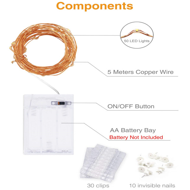 Briehn 1270cm LED Battery Powered 50 - Bulb Fairy String Light
