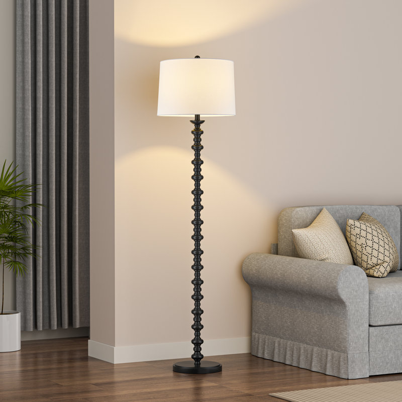 64" Bronze Floor Lamp with Fabric Drum Shade