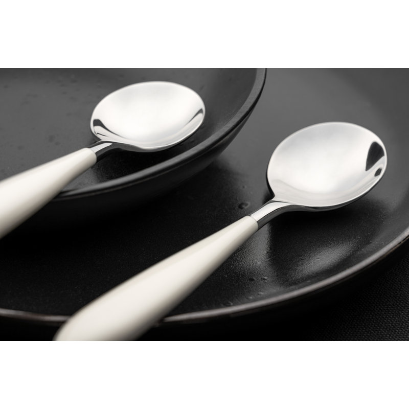 Grunwerg Yin and Yang 24 Piece Cutlery Set for 6 People, 18/10 Stainless Steel, Black Handles, White
