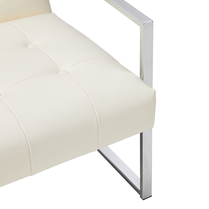 Siebo 30'' Wide Tufted Cream Armchair, Cream Faux Leather