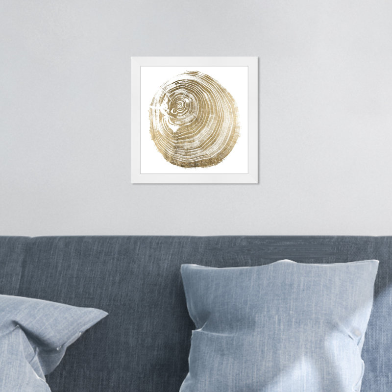 «Gold Abstract Tree Iii» par Oliver Gal - reproduction, H 14 po x l 14 po, Cadre blanc