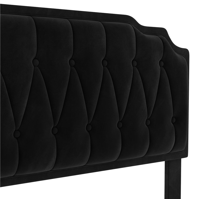 Upholstered Bed Frame with with Diamond Button-Tufted Headboard, Double, Black