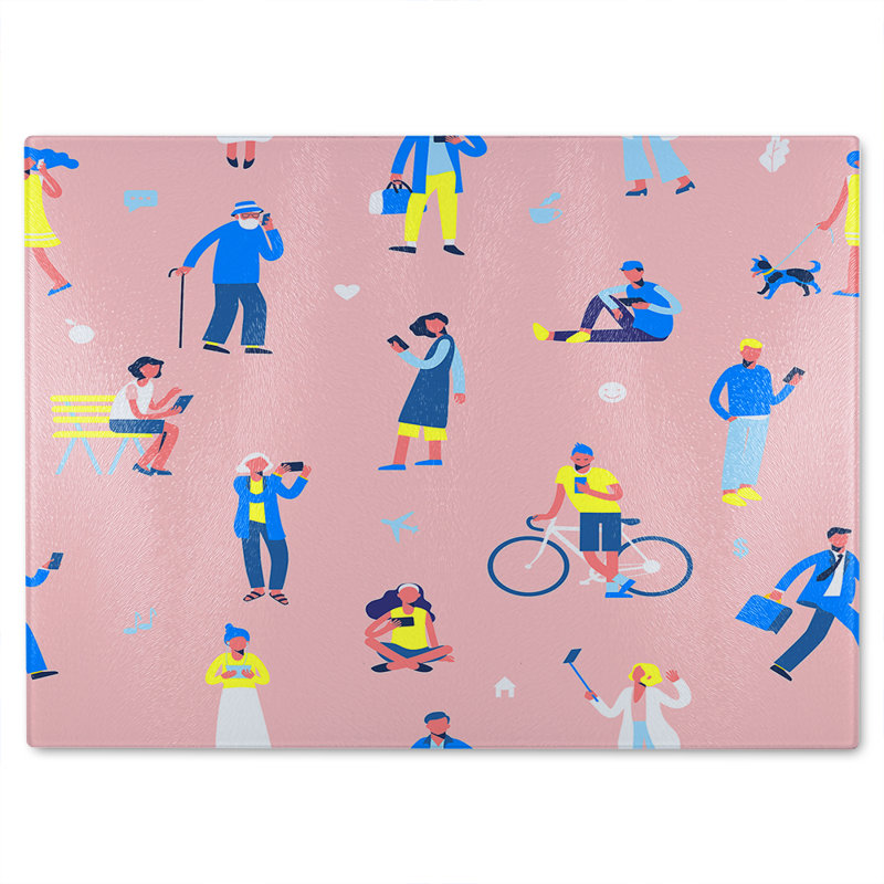 Different People With Mobile Phones And Gadgets Glass Chopping Board