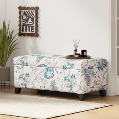 Blue Flower With Soft-Close Hinges, Used As Footrest, Seat And Storage For Pillows In Bedroom , Great Office,
