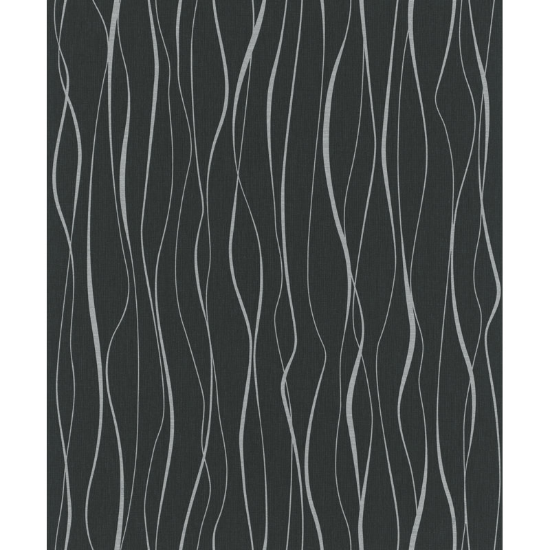 Areah Modern Vertical Wave Design 10m x 53cm Wallpaper Roll, Black/Silver
