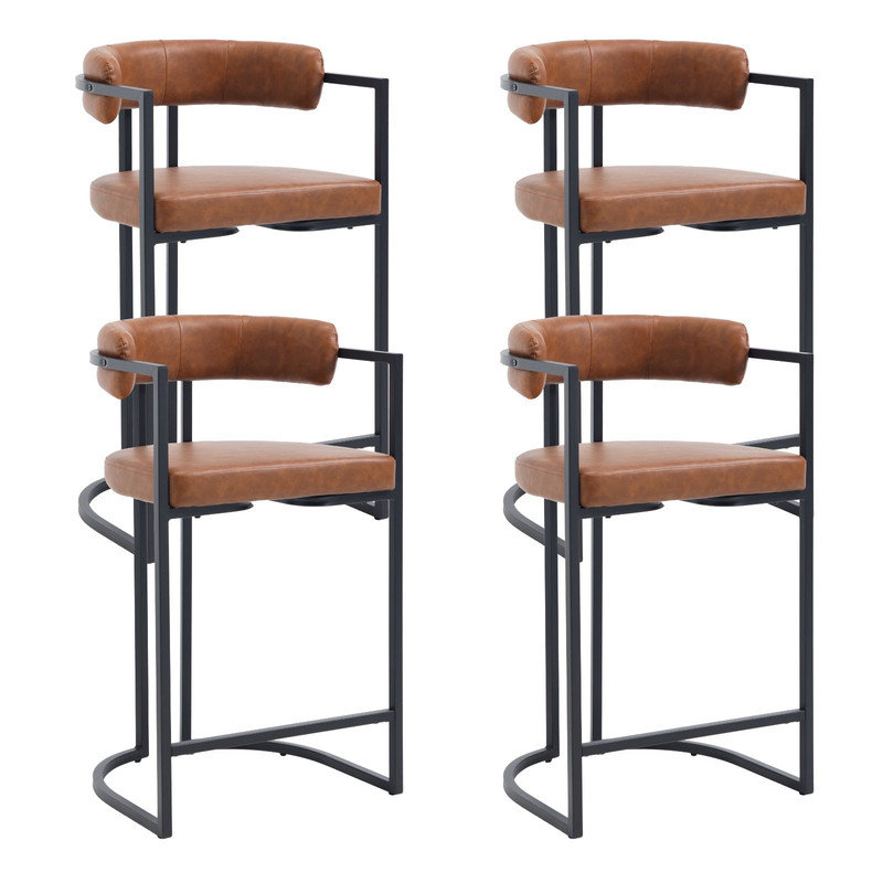 Upholstered Bar Stool with Iron Frame, 4