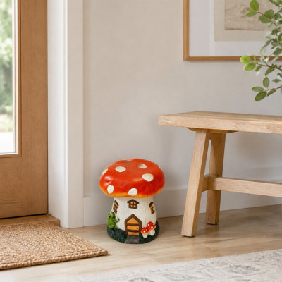 Mushroom House Resin Accent Stool, 12.6 x 13.4 Inches, Red