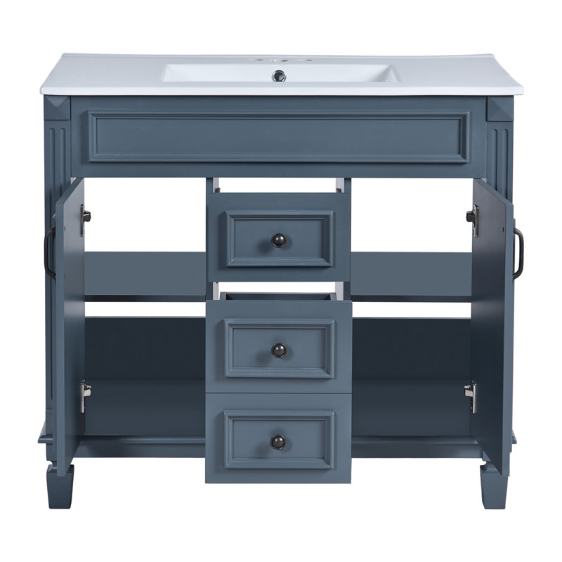 Meuble-lavabo 36 po avec lavabo supérieur, Bleu / Noir