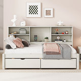Bed Frame With Side Bookshelves,Two Drawers And Built-In USB Port