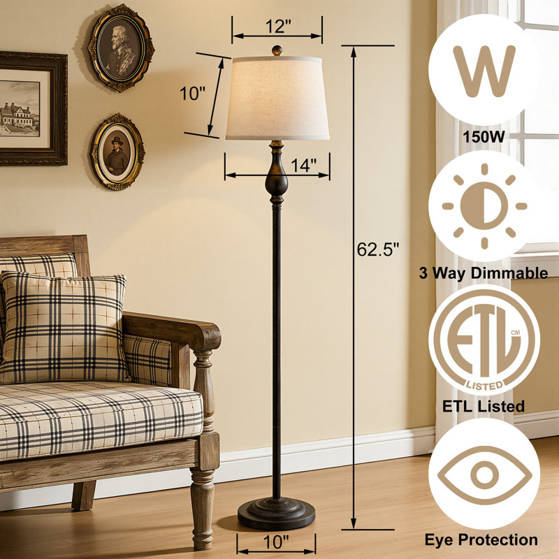  Janousek 60.5" Traditional Metal Floor Lamp with 3-Way Dimmable Roman Column Design for Living Room Bedroom