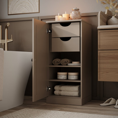 Armoire de rangement de salle de bain 100% bois massif, porte à panneau surélevé, 2 tiroirs, tablettes réglables, 16,5 po de largeur, 35,75 po de hauteur