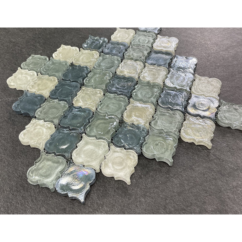 2" x 2.5" Glass Arabesque Mosaic Wall & Floor Tile, Gray/Beige/Blue